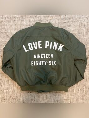 PINK Victoria's Secret Kids Olive Green 'LOVE PINK' Bomber Jacket